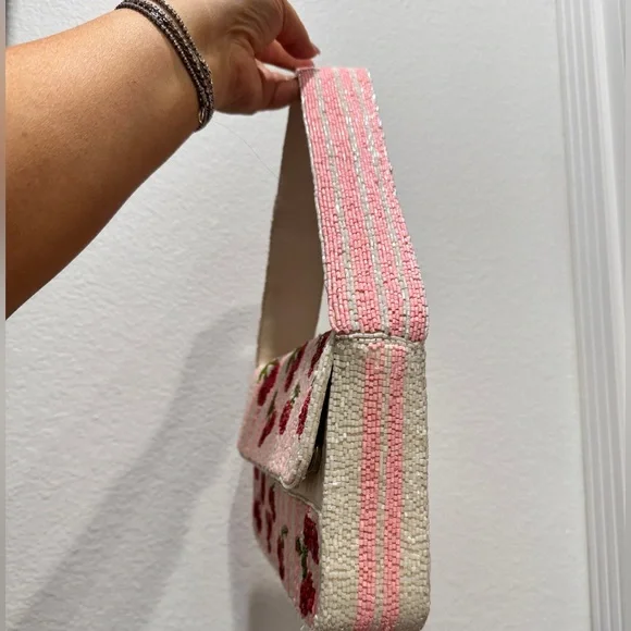 NEW Cherry Print Beaded Handbag - Picture 5 of 16